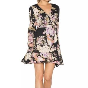 Spell & Gypsy Blue Skies Black Floral wrap Dress